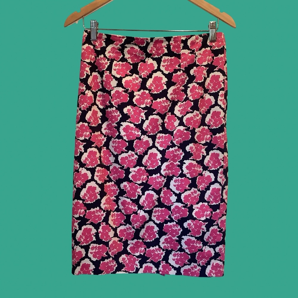 Boden Womens Floral Pencil Skirt Pink Navy Knee Length Fitted Sexy Office Sz 6